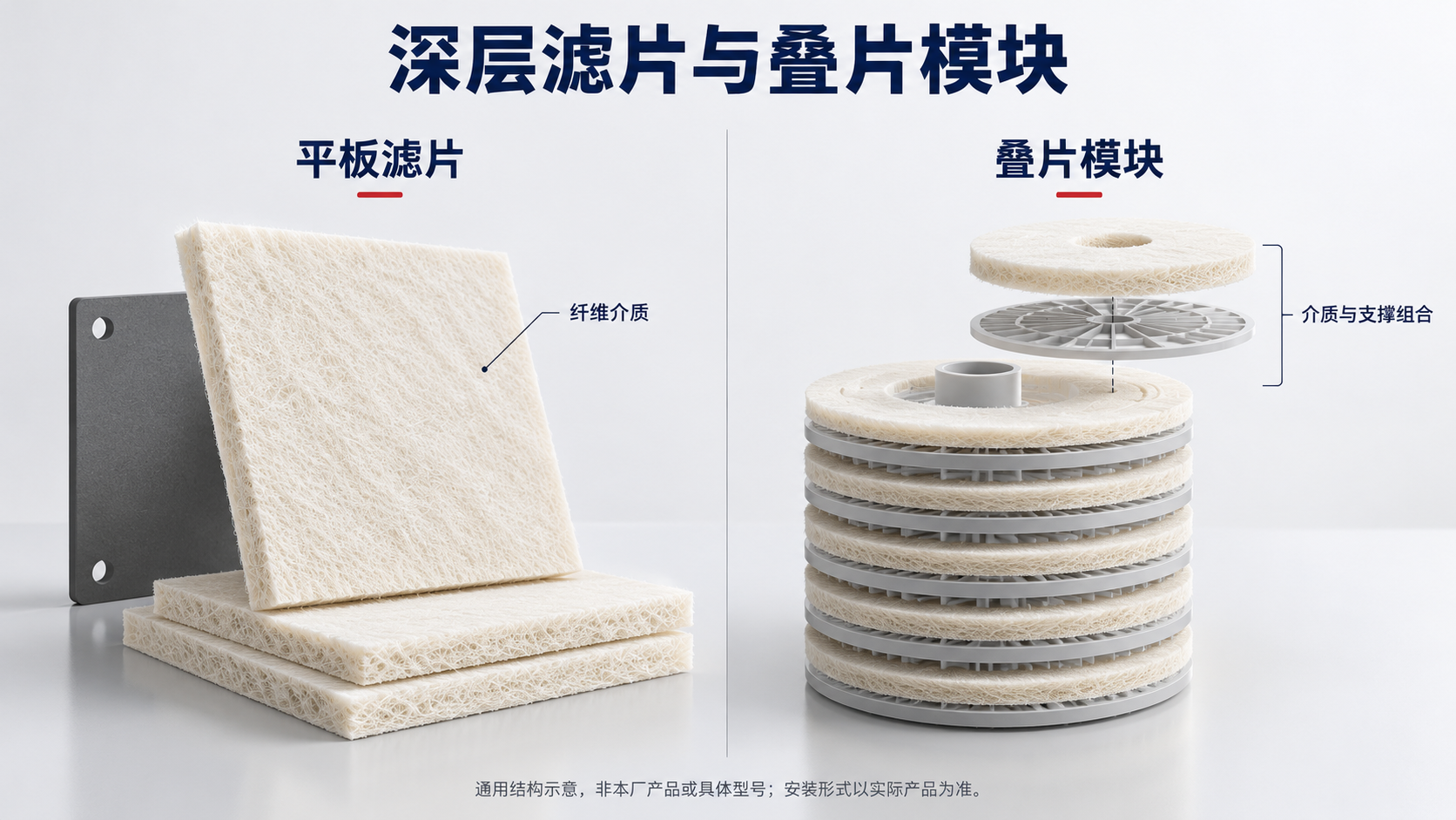 平板深层滤片与介质支撑组合叠片模块的通用结构示意